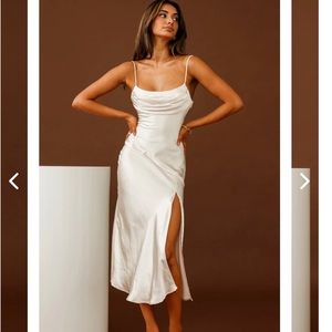 Selfie Leslie Well Versed Pleated Bust Front Split Dress Champagne